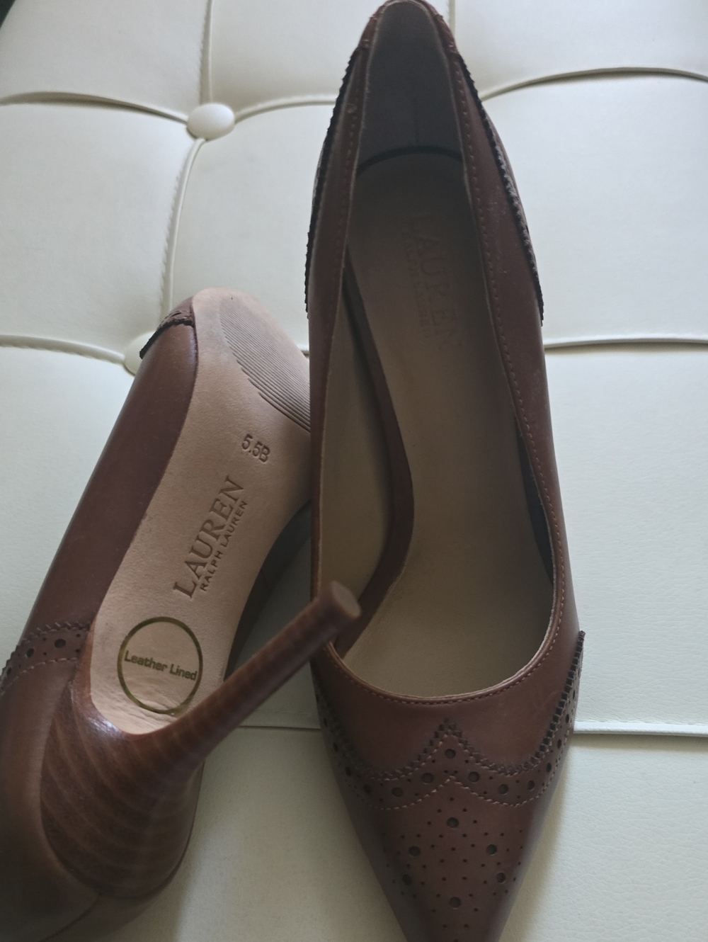Lauren Ralph Lauren Brown Pointed Toe Brogue Leather Heels